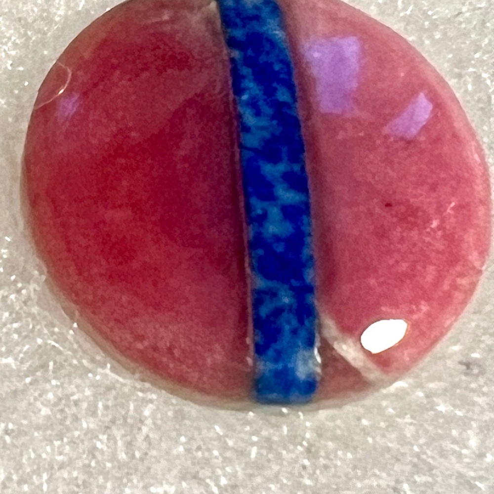 Vintage Pink Blue Earring w inlay lapis lazuli & pink jasper round gemstone bead - Picture 2 of 7